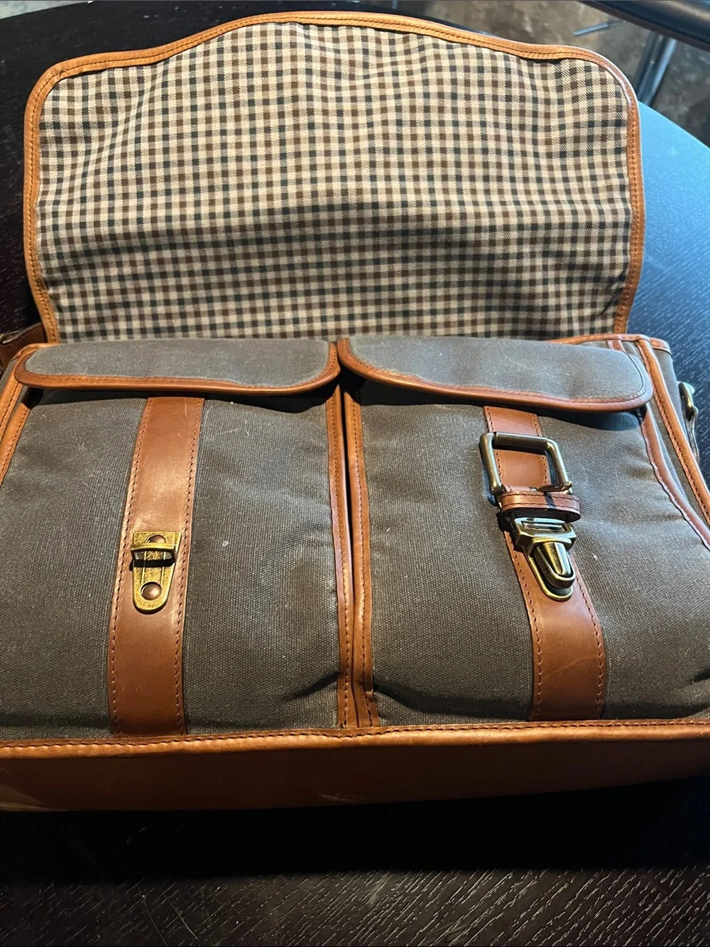 Korchmar “ Garfield” waxed canvas briefcase.